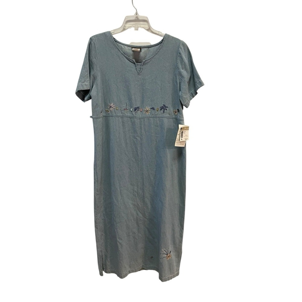 Vintage Teddi Denim Shift Dress XL Embroidered Nautical Beach‎ Theme NWT